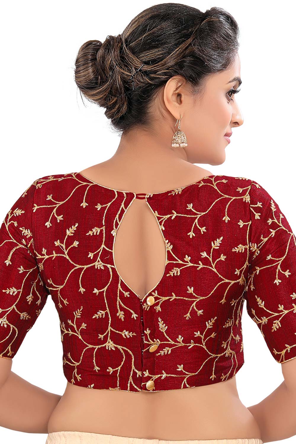 Buy Art Silk Embroidered  Saree Blouse in Maroon - Front