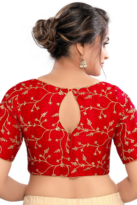 Buy Art Silk Embroidered  Saree Blouse in Red - Back