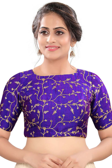 Buy Art Silk Embroidered  Saree Blouse in Royal Blue