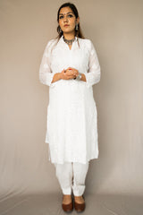 Buy Georgette Embroidered Kurta Top in White Online