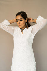 Buy Georgette Embroidered Kurta Top in White Online - Front