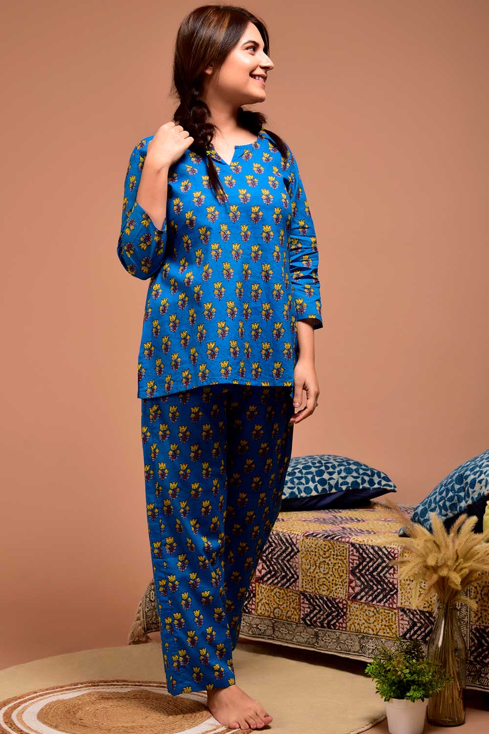 Buy Cotton Polka Dot Nightwear in Sky Blue - Front