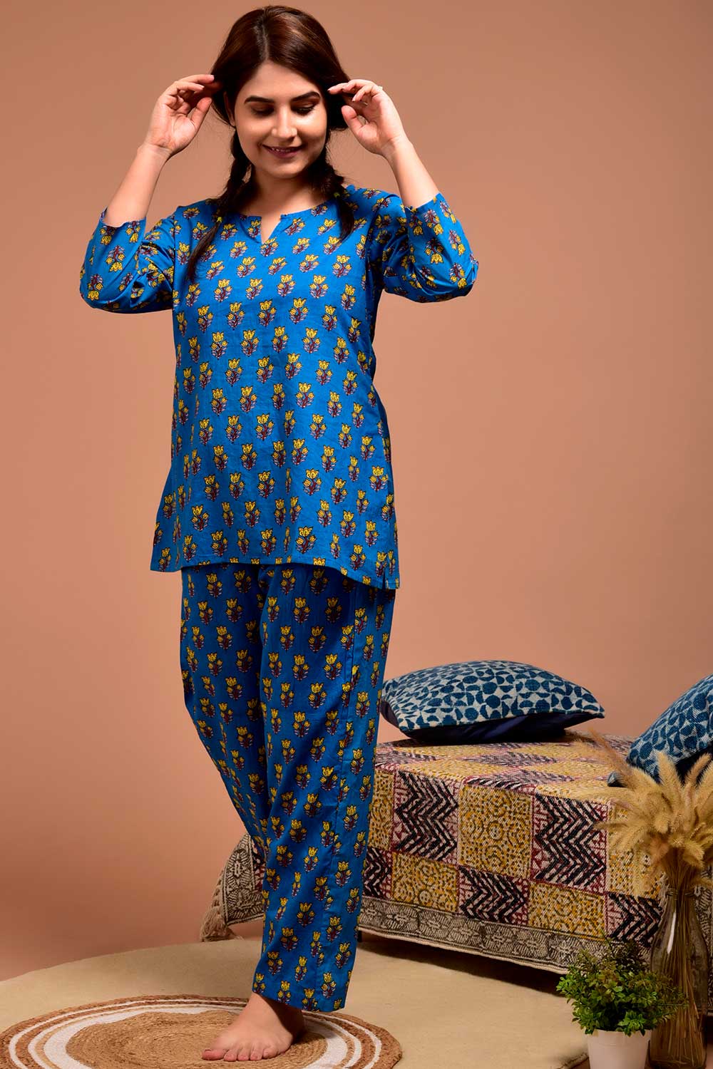 Buy Cotton Polka Dot Nightwear in Sky Blue