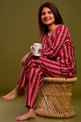 Buy Cotton Abstract Print Nightwear in Pink - Side