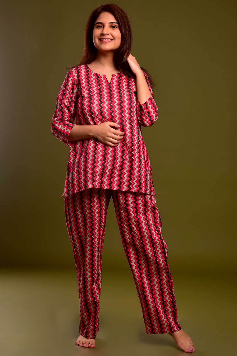 Buy Cotton Abstract Print Nightwear in Pink