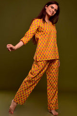 Buy Cotton Floral Print Nightwear in Yellow - Front