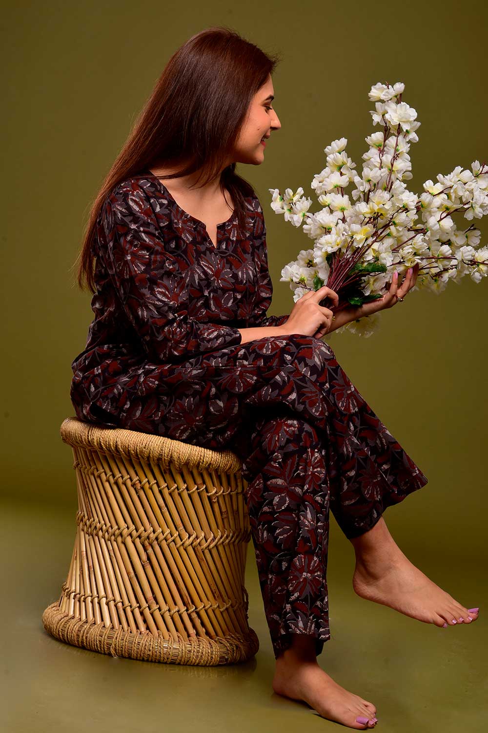 Buy Cotton Floral Print Nightwear in Brown - Back