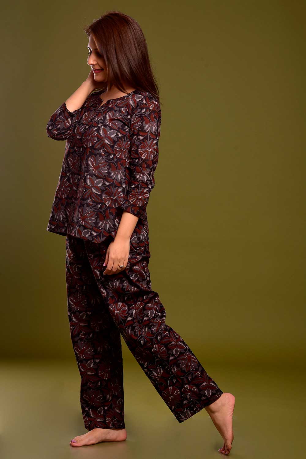 Buy Cotton Floral Print Nightwear in Brown