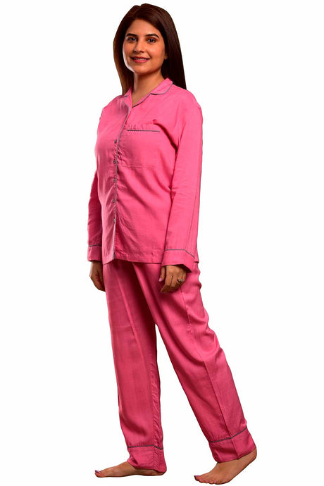 Buy Rayon Solid Nightwear in Baby Pink - Front