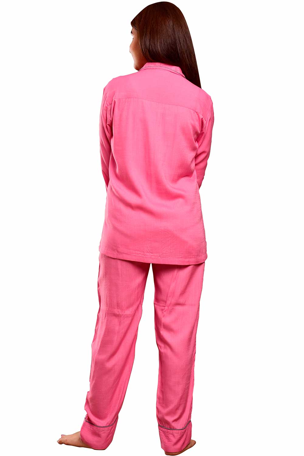 Buy Rayon Solid Nightwear in Baby Pink - Back