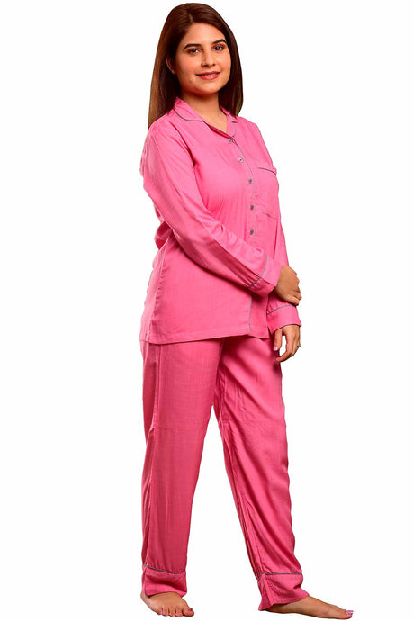 Buy Rayon Solid Nightwear in Baby Pink