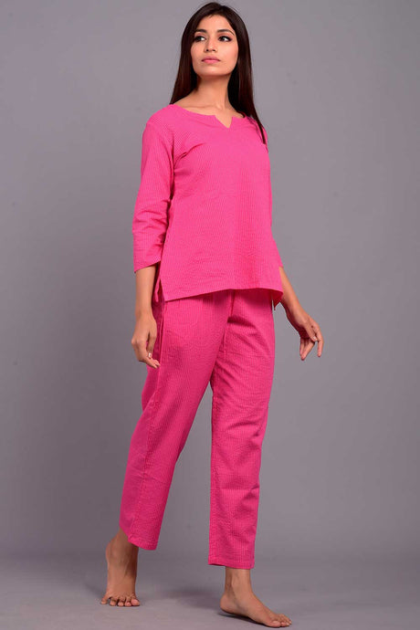 Buy Rayon Solid Nightwear in Baby Pink - Front