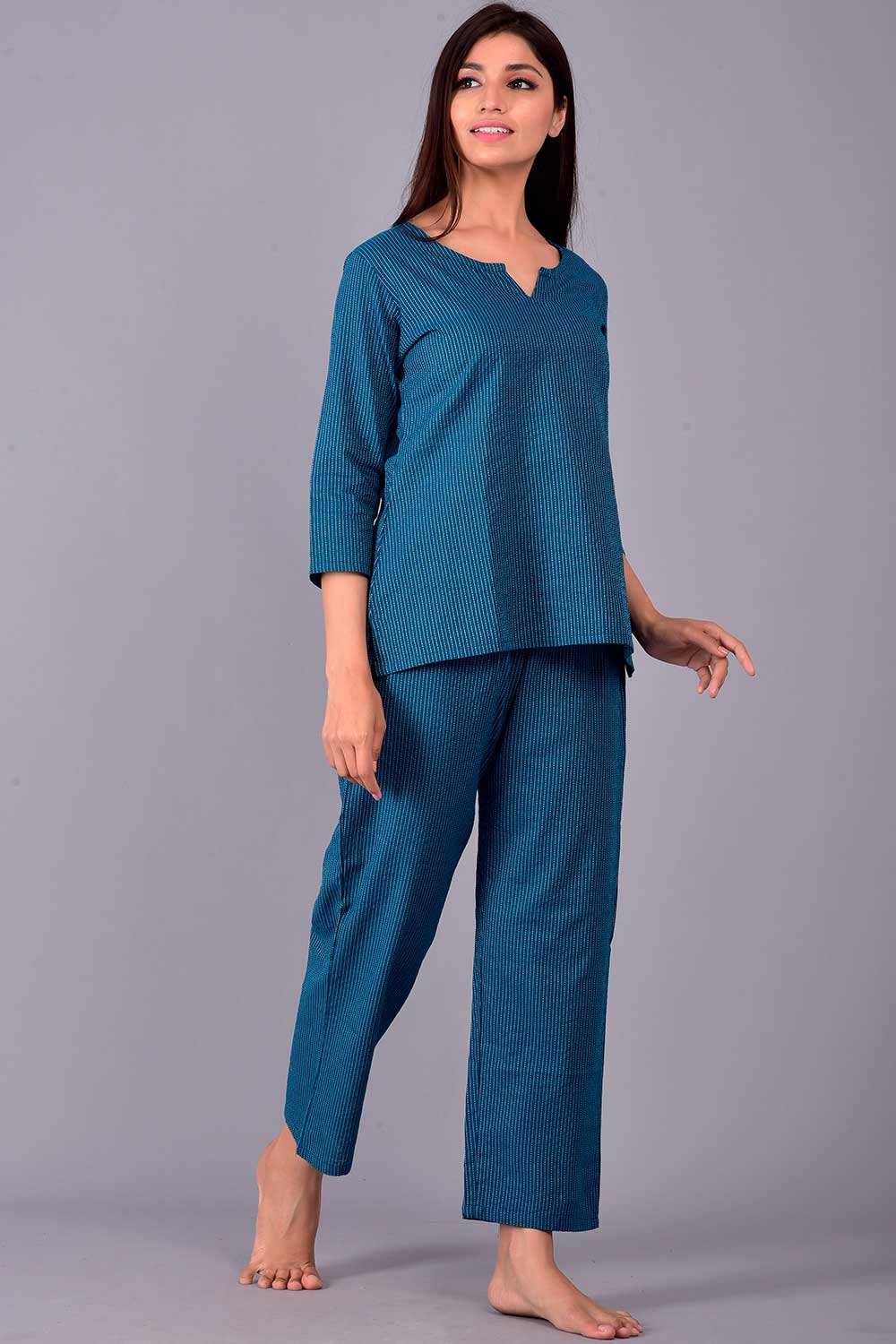 Buy Cotton Solid Nightwear in Blue - Front