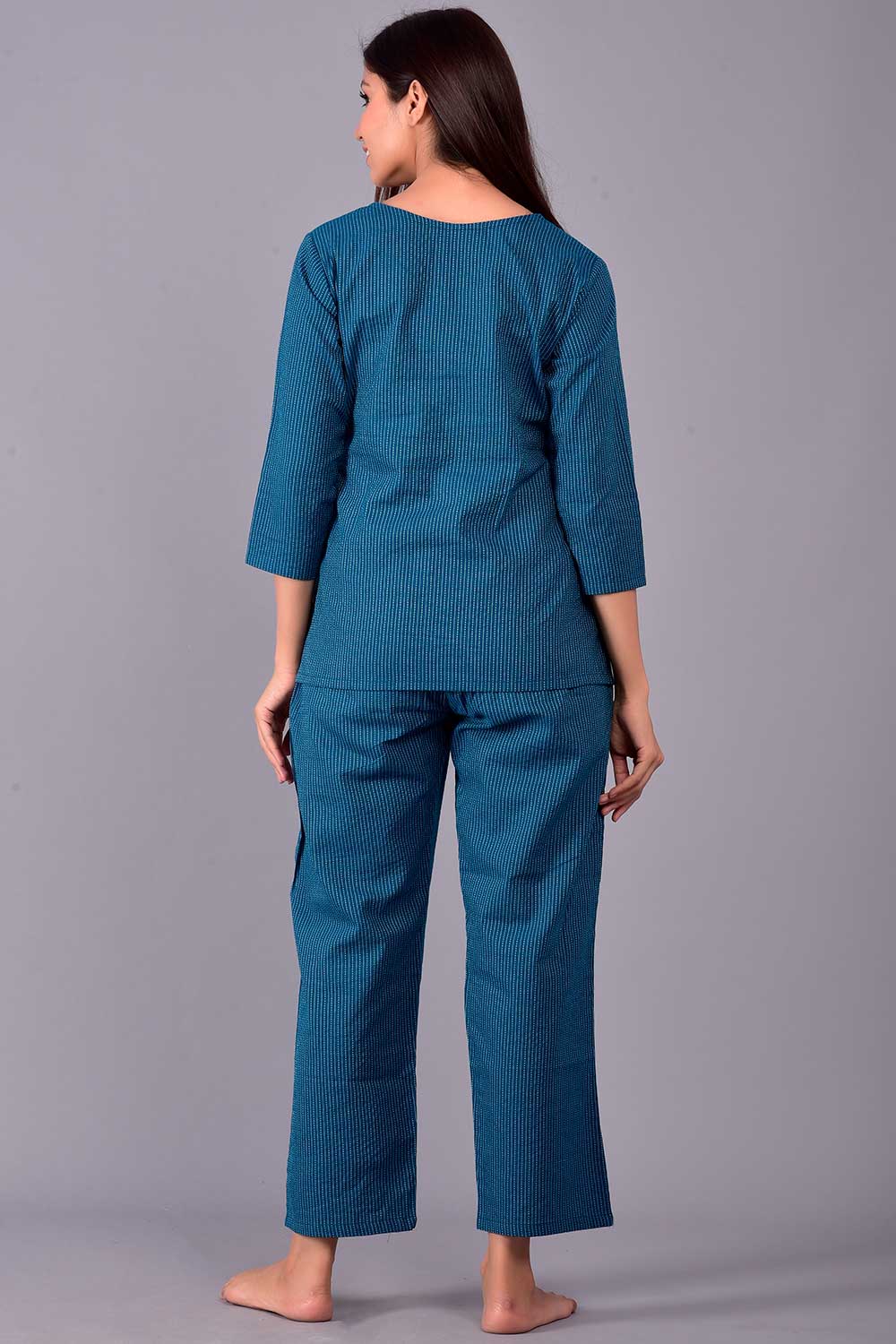 Buy Cotton Solid Nightwear in Blue - Back