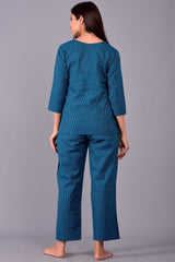 Buy Cotton Solid Nightwear in Blue - Back