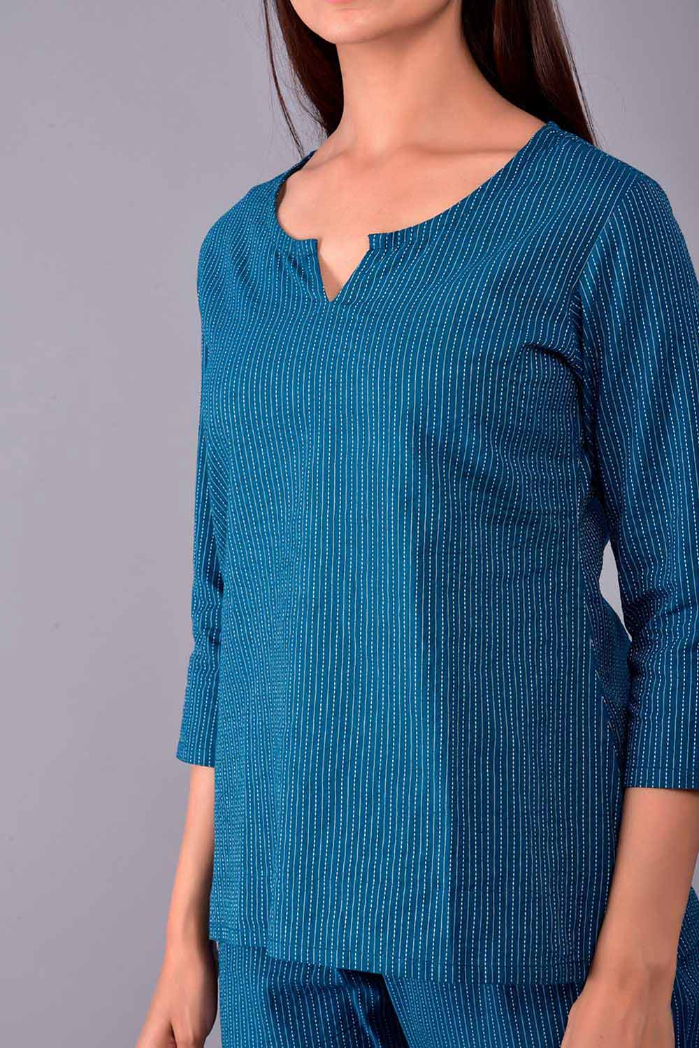 Buy Cotton Solid Nightwear in Blue - Side