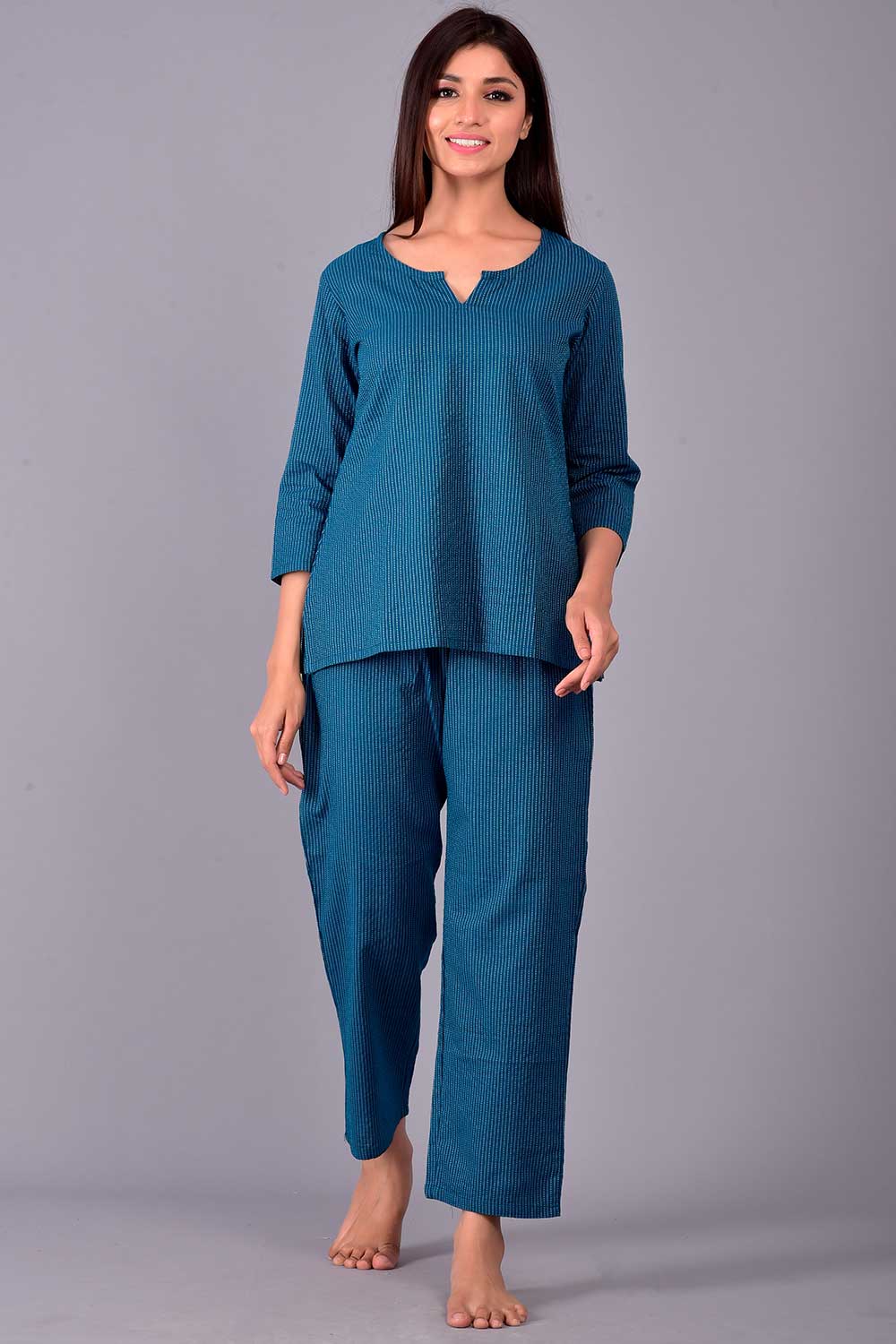 Buy Cotton Solid Nightwear in Blue