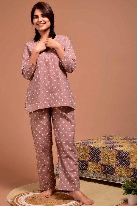 Buy Cotton Polka Dot Nightwear in Mauve