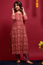 Buy Cotton Floral Print Kurta Set in Rust