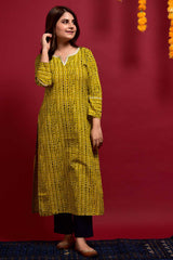 Buy Cotton Printed Kurta Set in Yellow - Back