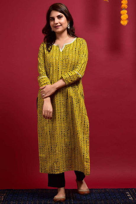 Buy Cotton Printed Kurta Set in Yellow