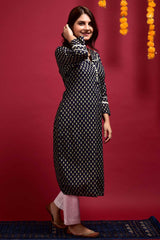 Buy Cotton Printed Kurta Set in Blue - Back