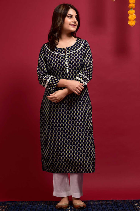 Buy Cotton Printed Kurta Set in Blue