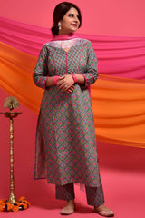 Buy Cotton Floral Print Kurta Set in Pink - Back