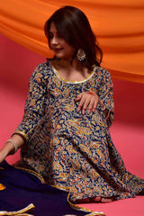 Buy Cotton Printed Kurta Set in Blue - Side