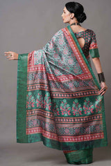 Linen Blend Green Digital Print Designer Saree