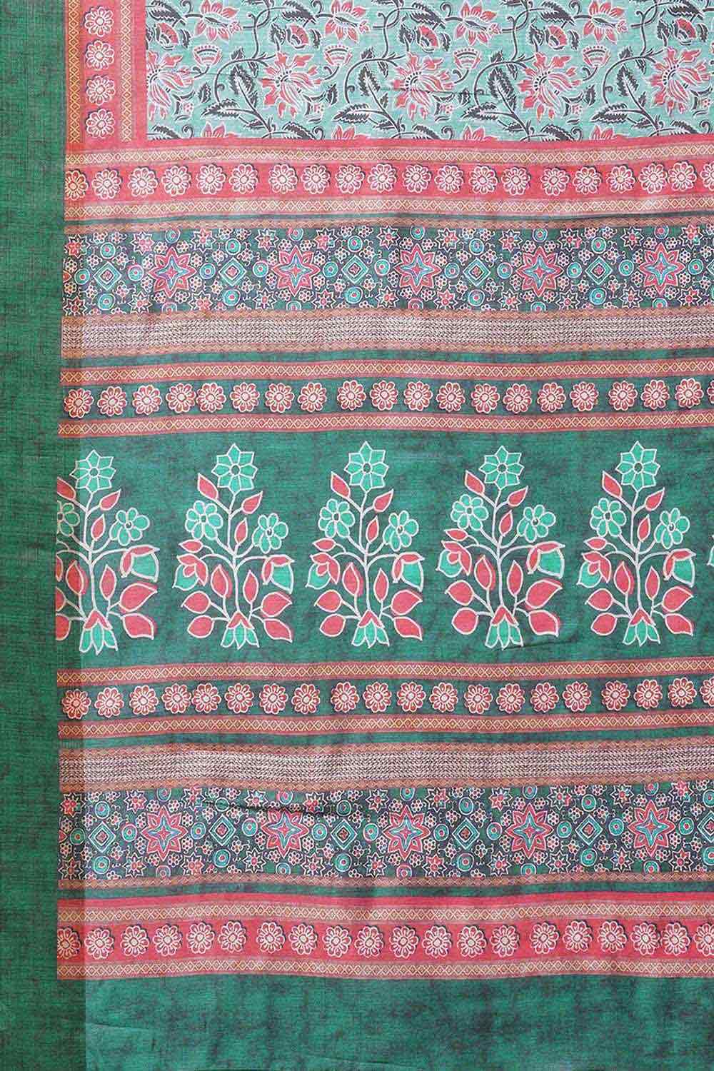 Linen Blend Green Digital Print Designer Saree