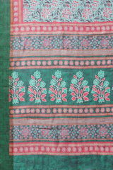 Linen Blend Green Digital Print Designer Saree