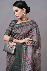 Linen Blend Black Digital Print Designer Saree