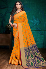 Art Silk Zari Saree In Dark Yellow