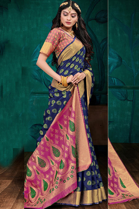 Art Silk Zari Saree In Royal Blue