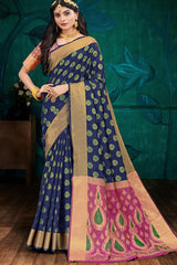 Art Silk Zari Saree in Royal Blue