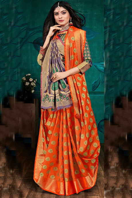 Art Silk Zari Saree In Orange