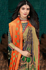 Art Silk Zari Saree In Orange