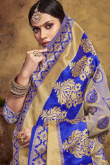 Art Silk Woven Saree In Navy Blue