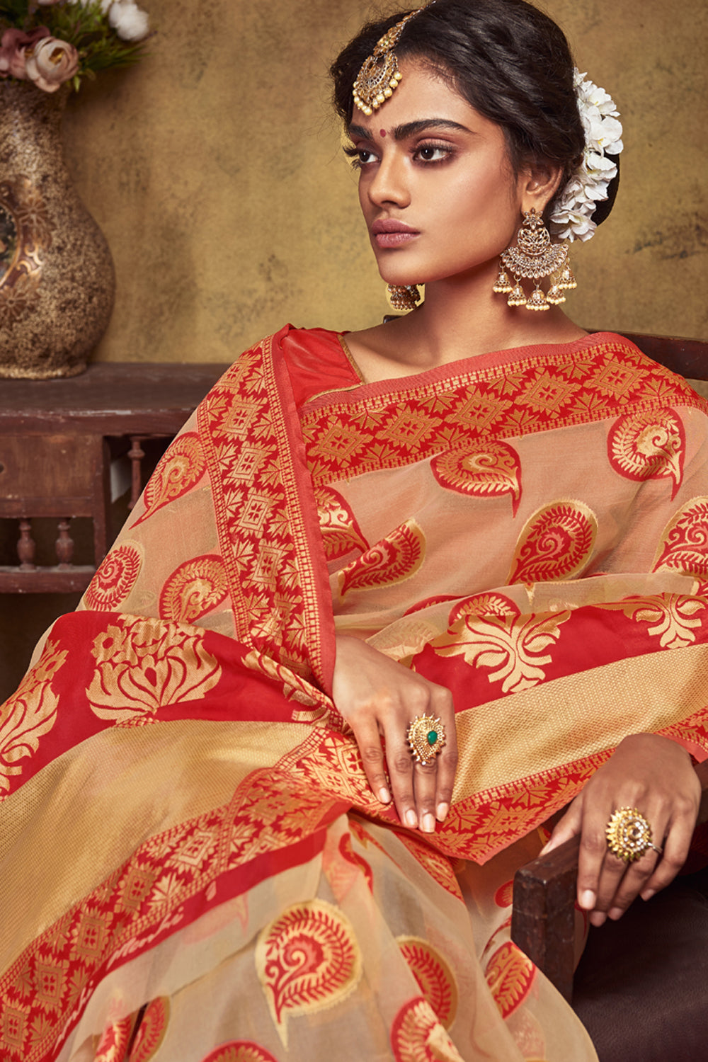 Art Silk Woven Saree In Red