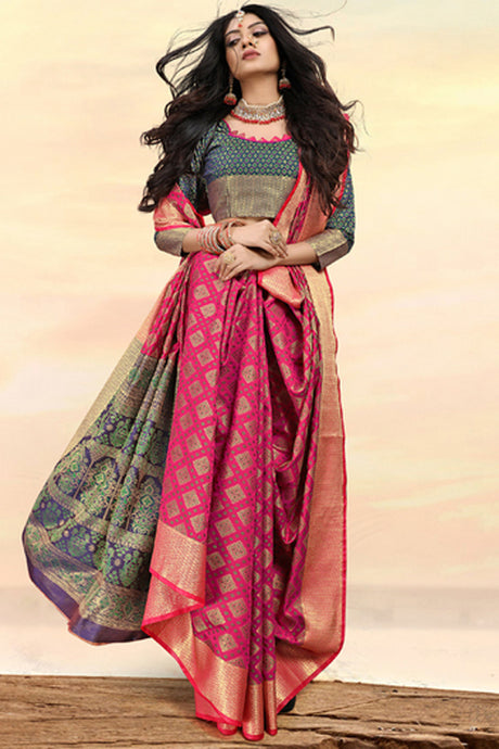 Art Silk Zari Saree In Pink