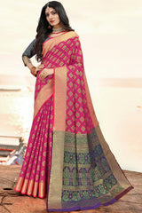 Art Silk Zari Saree In Pink