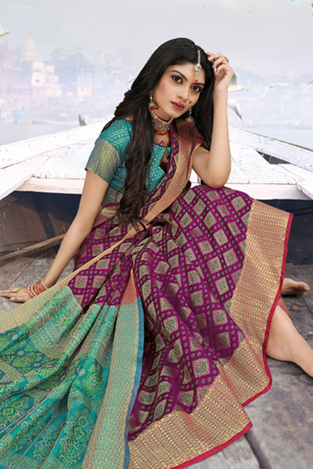 Art Silk Zari Saree In Purple