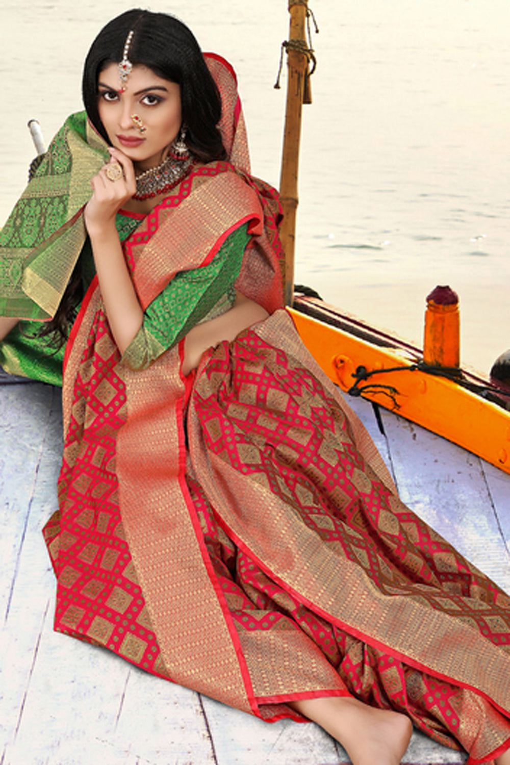 Art Silk Zari Saree In Red