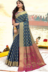 Art Silk Zari Saree In Navy Blue