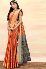 Art Silk Zari Saree In Orange