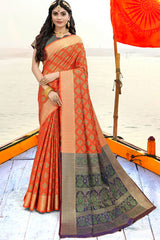 Art Silk Zari Saree In Orange