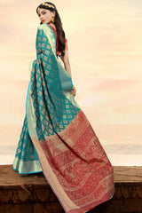 Art Silk Zari Saree In Turquoise