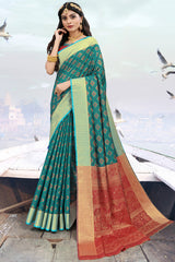 Art Silk Zari Saree In Turquoise