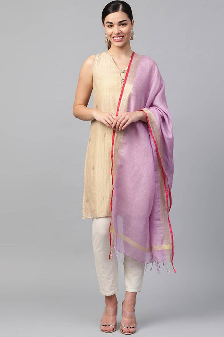 Buy Pure Linen Woven Design Dupatta in Purple